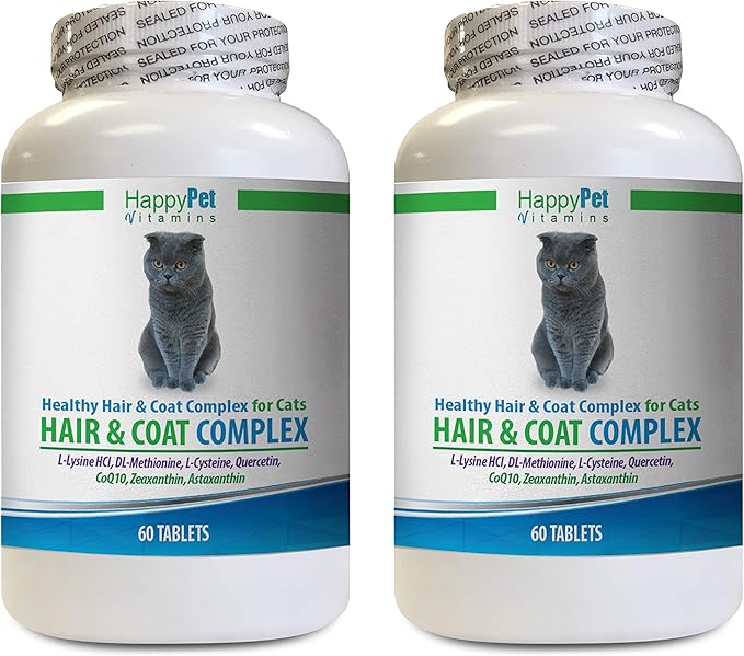 Old cat Supplements - Cats Natural Hair and Coat Complex - Immune System Boost - Nail Health - Vitamin c for Cats - 2 Bottles (120 Tablets)