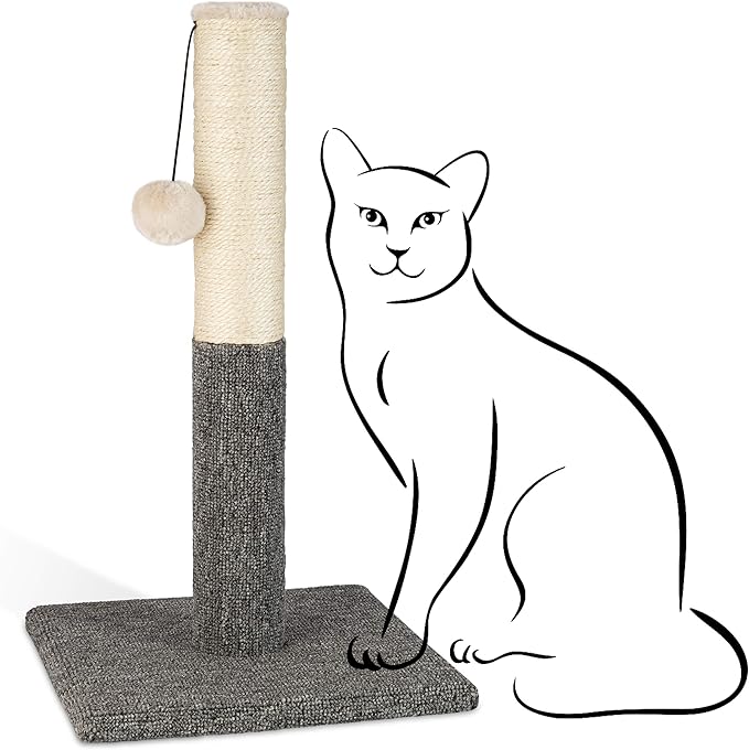 Pawbee 20" Cat Scratching Post with Hanging Ball, Modern Sisal Rope Pole, Scratcher Tower for Indoor Kitten