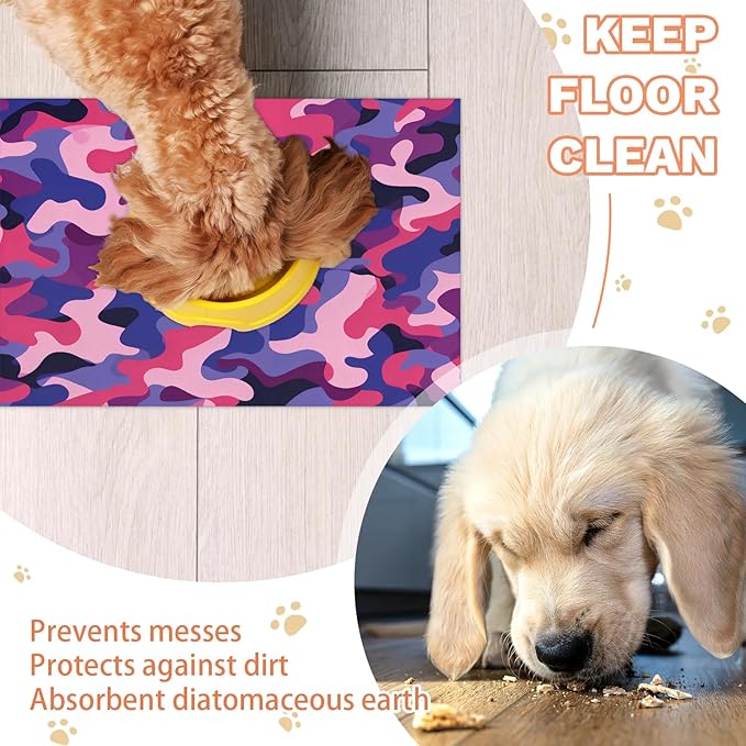 Camouflage Dog Food Mat for Floors Absorbent Dog Bowl Mat for Food and Water Dispenser Quick Dry Cat Food Placemat Pet Supplies 16" x 24", Camo