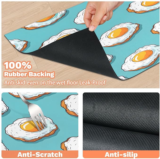 Cute Egg Dog Food Mat for Floors Absorbent Dog Bowl Mat for Food and Water Dispenser Quick Dry Cat Food Placemat Pet Supplies 17" x 30", Cartoon Fried Egg