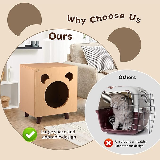 Cat End Table Aluminum Bed Table, Nightstand, Cat Houses for Indoor and Outdoor with Cabinet Legs and Countertop, Weatherproof, Burlywood