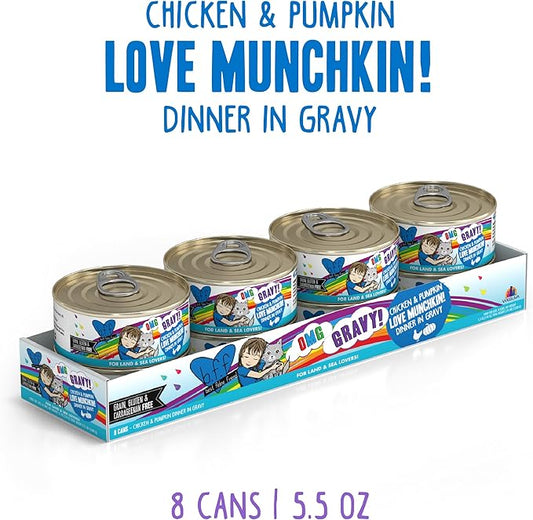 Weruva B.F.F. OMG - Best Feline Friend Oh My Gravy!,Love Munchkin! with Chicken & Pumpkin in Gravy Cat Food,5.5oz Can,(Pack of 16)