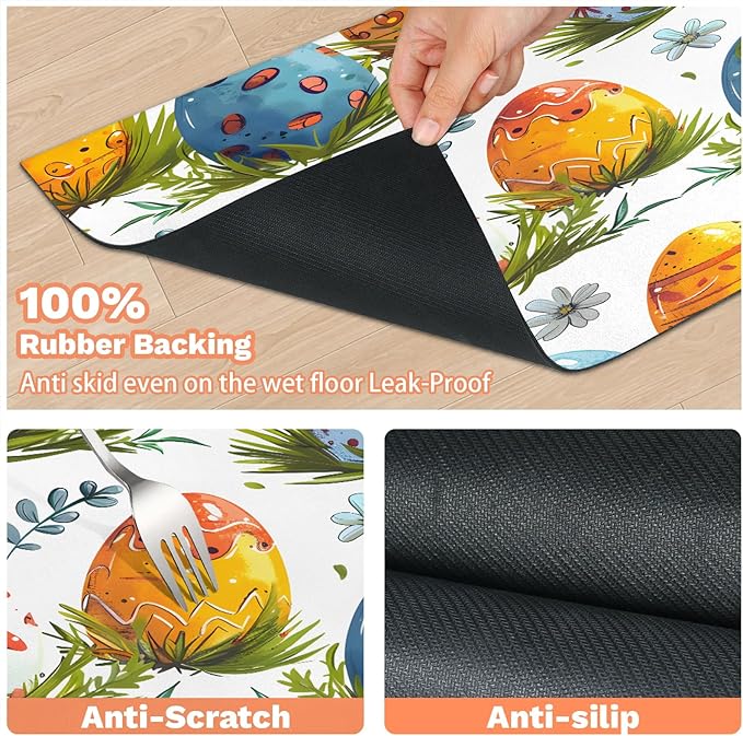 Easter Eggs Dog Food Mat for Floors Absorbent Dog Bowl Mat for Food and Water Dispenser Quick Dry Cat Food Placemat Pet Supplies 24" x 32", Leaf Flower