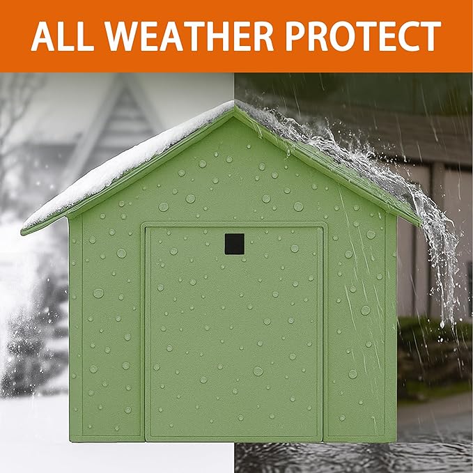 Outdoor Cat House with Cozy Cushion, Waterproof Insulated Cat Houses for Outdoor Cats, Shelter for Feral Pet Outside, Design for All Weather, Green