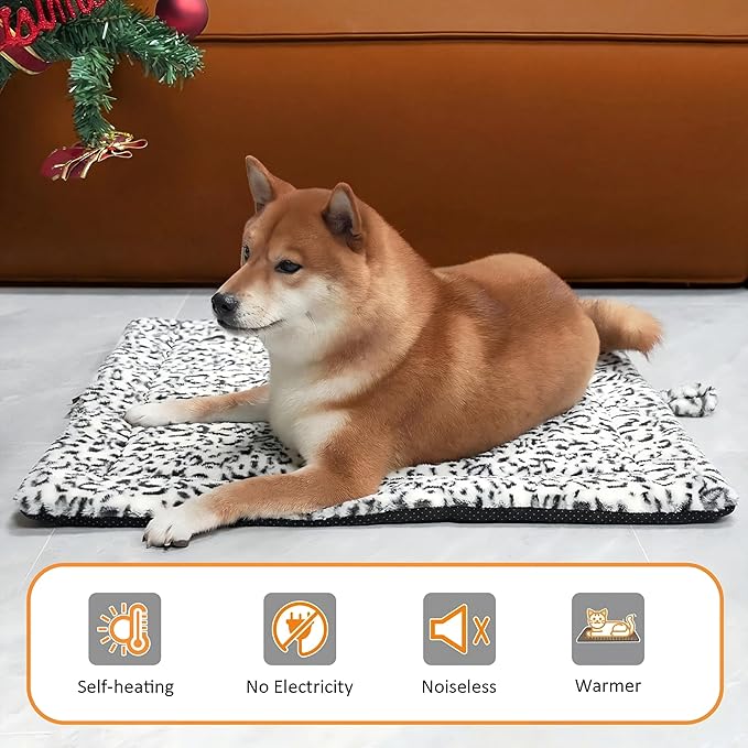 Self Warming Cat Pad for Cats and Dogs, Non Electric Thermal Pet Mat, Washable Soft Sleeping Mat with Non Slip Backing, Indoor & Sheltered Outdoor Use, 30 x 24 in, Black/White