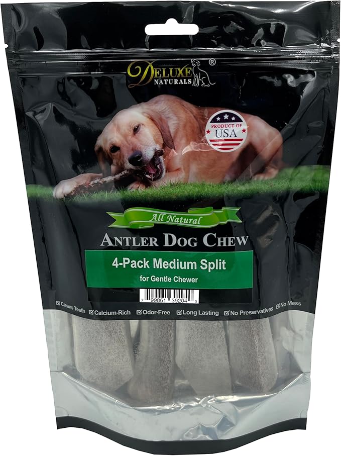 Elk Antler Dog Chews | Long-Lasting A-Grade Premium Elk Antler Chews for Dogs from Naturally Shed Elk Antlers Collected in The USA, Split, Medium (Pack of 4)