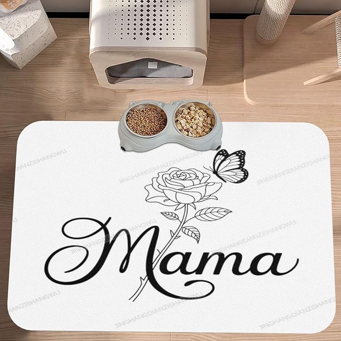 Pet Feeding Mat Happy Mother's Day Floral Gift for Mom Ic Absorbent Pet Placemat for Food Water Bowl with Waterproof Rubber Backing 18X12In Quick Dry Water Dispenser Mat Dog Cat