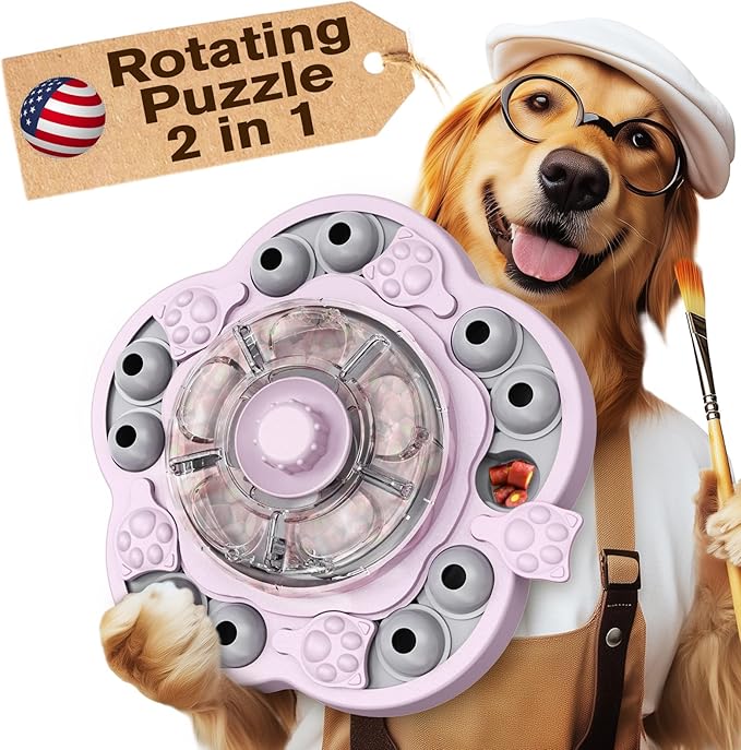 KADTC 3 Levels of Step-by-Step Challenge,Large Size,Dog Puzzle Feeder Toy - U.S. Brand & Design,Spin-to-Release Treat Dispenser For Dogs Boredom Toys Mental Stimulation Enrichment Slow Feeding Puzzles