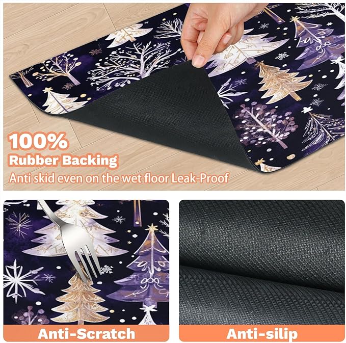 Xmas Trees Dog Food Mat for Floors Absorbent, Quick Dry Water Dispenser Mat for Food, Water, Pet Supplies 24" x 32", Snowflake