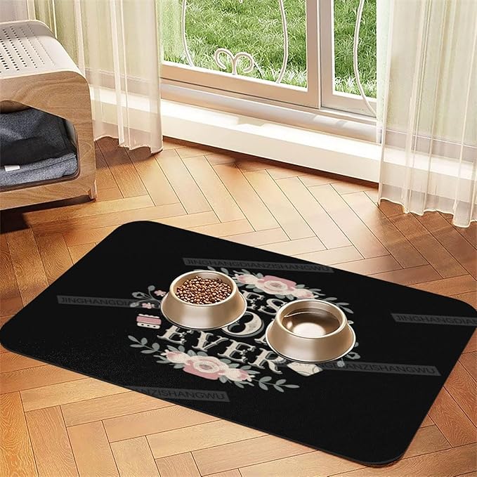 Pet Feeding Mat Happy Mother's Day Floral Gift Mom Bq Absorbent Pet Placemat for Food Water Bowl with Waterproof Rubber Backing 18X12In Quick Dry Water Dispenser Mat Dog Cat