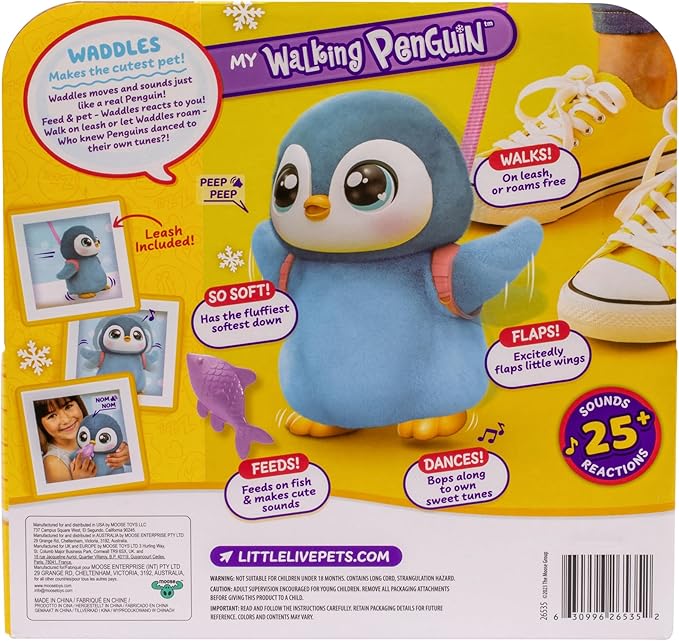 Little Live Pets Walking Penguin My Pet Waddles, Interactive Plush Penguin with 25+ Sounds and Detachable Leash, Toy Penguins for Kids of Ages 5+