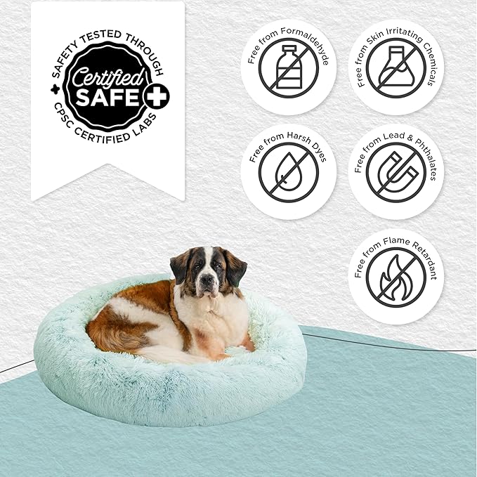 Best Friends by Sheri Original Calming Donut Dog and Cat Bed, Shag Faux Fur, Baby Blue, XL (45in x 45in) - Anxiety Relief for Pets Up to 150 lbs