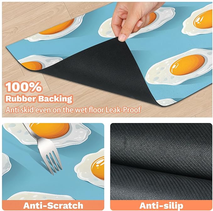 Cute Egg Dog Food Mat for Floors Absorbent Dog Bowl Mat for Food and Water Dispenser Quick Dry Cat Food Placemat Pet Supplies 24" x 32", Fried Eggs