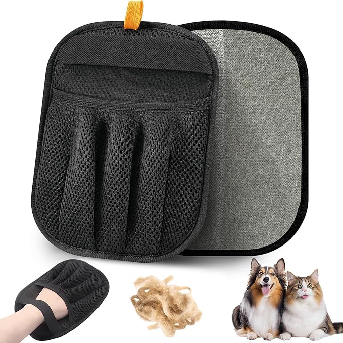 2-Pack Reusable Pet Hair Remover Gloves – Dog & Cat Grooming Gloves for Clothes, Furniture, Car Seats, Bedding, and Fur Removal (Black)