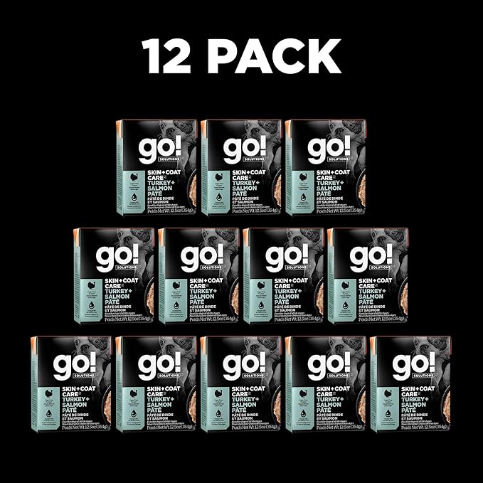 Go! Solutions Skin + Coat Care, Wet Dog Food, Turkey and Salmon Pâté with Grains for Sensitive Skin, 12.5 oz (Pack of 12)