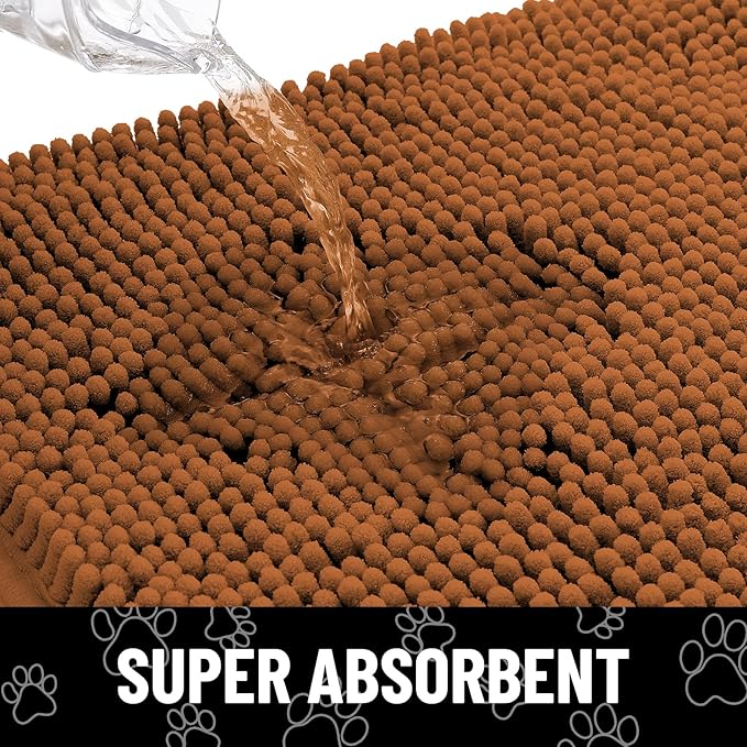 Smiry Dog Door Mat for Muddy Paws, Absorbent Dirt Trapper Non Slip Quick Dry Washable Chenille Mat for Mud Dogs, Entry Rug for Indoor and Outdoor (36x24 Inches, Ochre and Black)