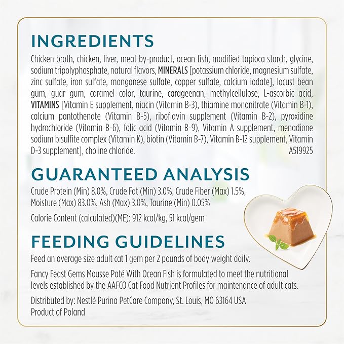 Purina Fancy Feast Gems Pate Mousse with Gravy Wet Cat Food with Ocean Fish - 4 oz. (Pack of 8)