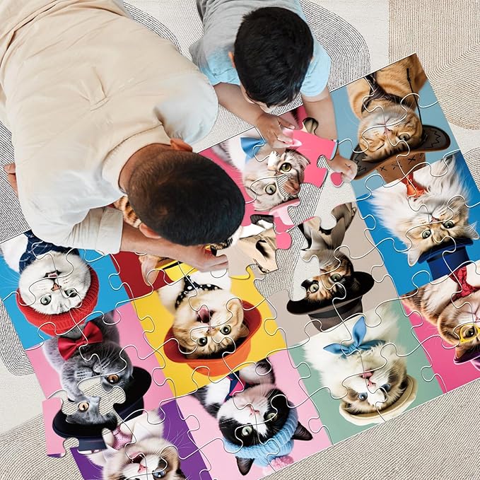 Jumbo Floor Puzzle for Kids,48 Piece Cat Jigsaw Puzzles,Pet Learning Educational Toys for Toddlers Ages 3-5,Children Easter Gift for Boy Girl Ages 4-8