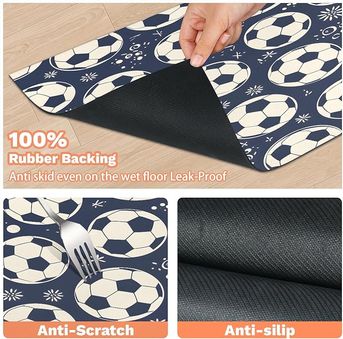 Football Dog Food Mat for Floors Absorbent, Quick Dry Water Dispenser Mat for Food, Water, Pet Supplies 16" x 24", Soccer