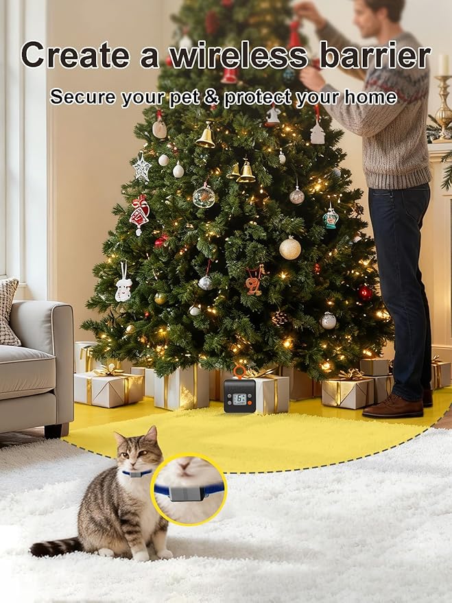 FLYSPEAR Wireless Cat Barrier - Rechargeable Indoor Barrier with 6 Adjustable Range Radius up to 7 ft, 6 Adjustable Safe Static Intensity for Cats Small Dogs with Hook (Wireless Barrier Kit)