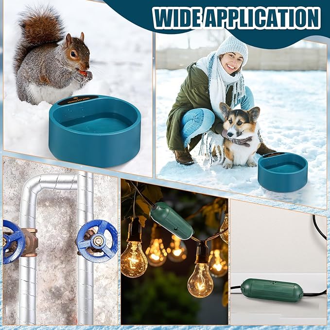 Heated Water Bowl for Dog and Cat Outdoor Heated Bird Bath 74.4oz with Extension Cord Cover and Insulation Tape Wrap Pet Water Bowl Winter for Dog, Cat, Birds, Chickens(Green)