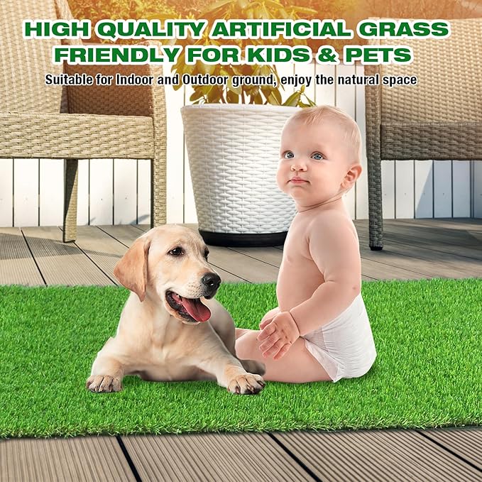 XLX TURF 2FTX6FT Artificial Grass Runner Rug - Thick Outdoor Realistic Pets Friendly Fake Grass Pads for Dogs Potty Patio Balcony, 1" Pile Height