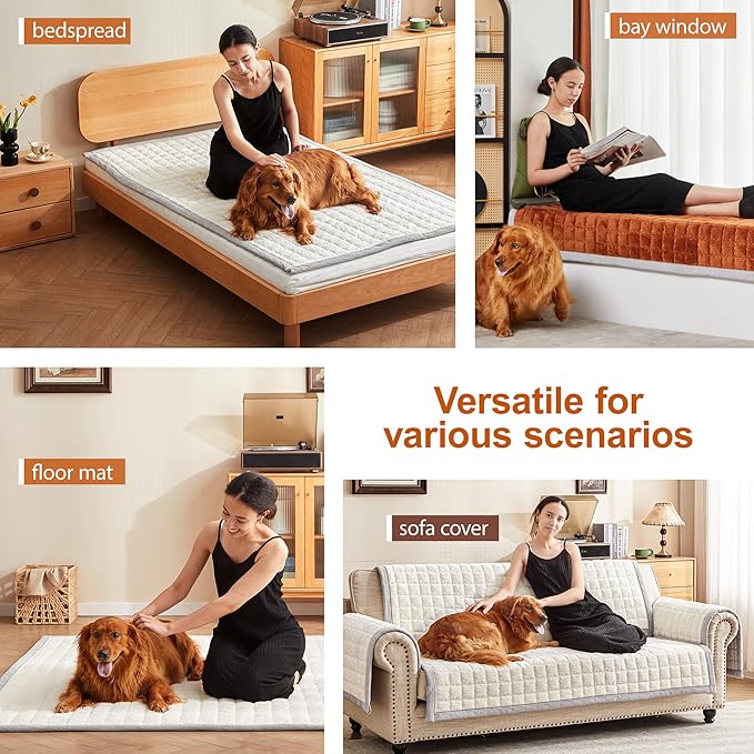 Couch Cover for Dogs Washable,Anti-Slip Back Cat Mat Pet Pad Blanket for Furniture Protector,Fuzzy Pet Sofa Cover for 3 Cushion Couch Sofa Pets Friendly (Ivory, 2pc/28"x28"-Arm/Backrest Cover)
