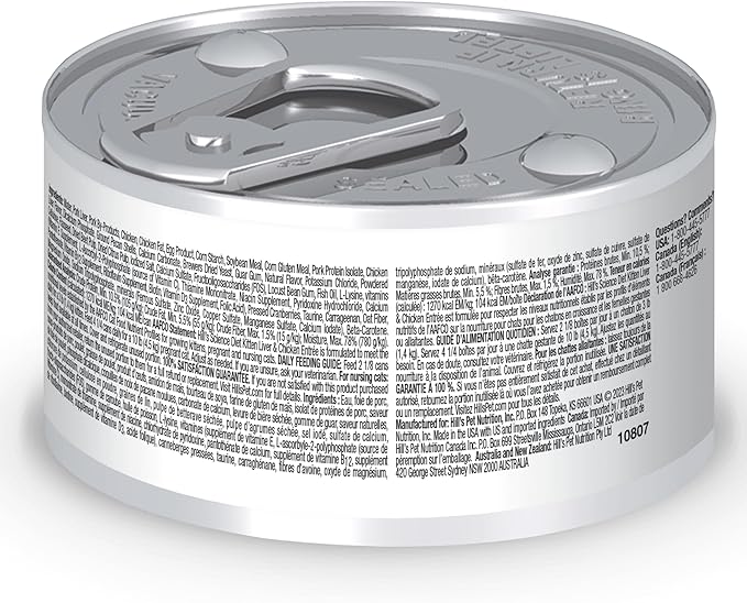 Hill's Science Diet Kitten, Kitten Premium Nutrition, Wet Cat Food, Liver & Chicken Minced, 2.9 oz Can, Case of 24