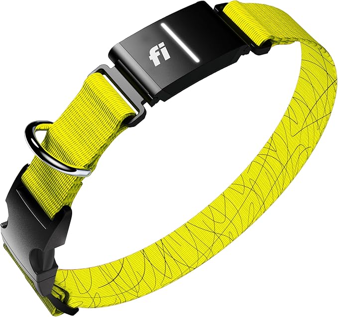 New Fi Series 3+ Smart Dog Tracker Collar [6 Month Membership Included] GPS Tracker for Dogs with Health & Behavior Monitoring, Escape Alerts, Waterproof, LED, Apple Watch Compatible (Yellow, X-Large)