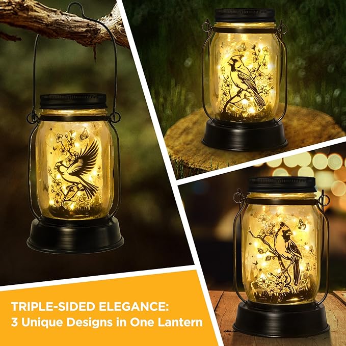 kyoryuger Cardinal Gifts for Women/Men Cardinal Solar Lanterns Mom Grandma Birthday Present Lantern Memorial Lights Solar Garden Decoration Outside for Yard, Patio,Backyard,Porch Torches
