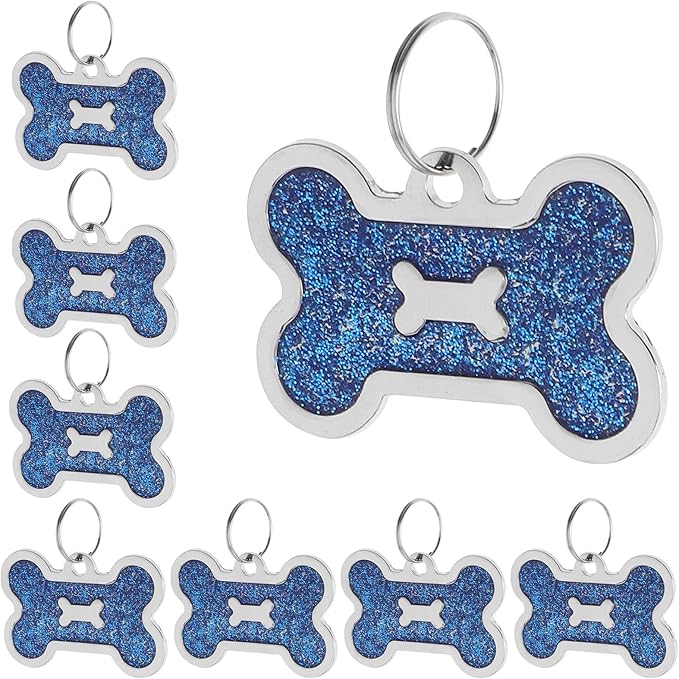 8pcs Dog Bone Pet Id Tags Zinc Alloy Anti-Lost Name Tags Blue 40x25mm for Dog Collar Accessories Puppy Cat Supplies