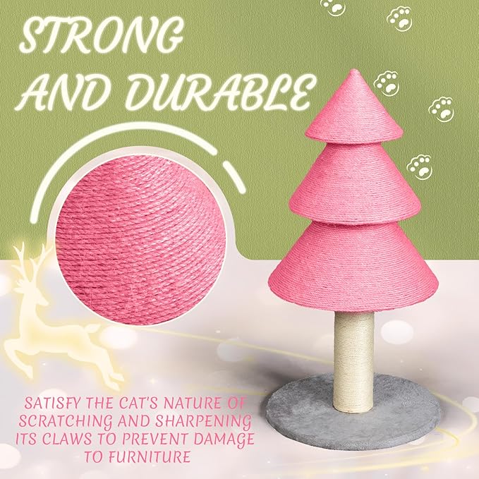 Outvita 31.5in Christmas Tree Cat Scratcher, Cat Scratching Post for Indoor Cats, Large Sisal Cat Scratching Tree Cat Scratch Tower, Pink