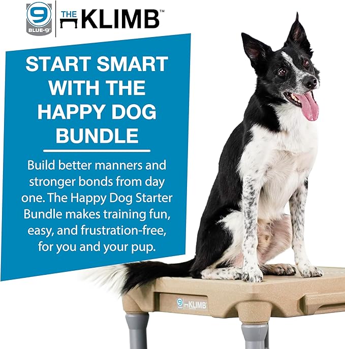 Blue-9 Happy Dog Starter Bundle with KLIMB Dog Training Platform & Traction Mat and Inspire Training Treat Pouch & Training Treats, Tan