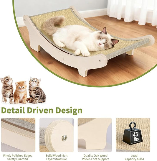 HOTEAGLE Sisal Cat Scratcher Pad Indoor -Natural Cat Hammock for Scratching and Lounging, Durable Wooden Cat Bed Ideal for Large/Small Cats（Large）