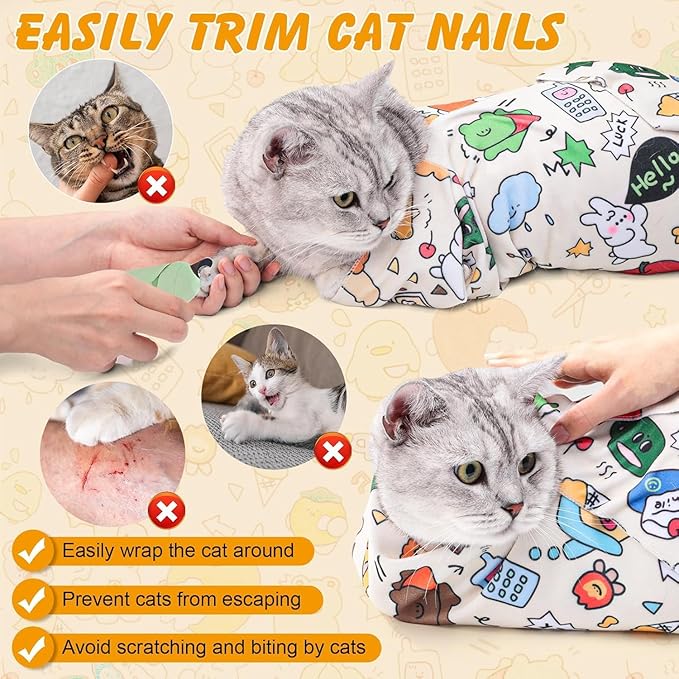 Cat Wrap for Cutting Nails Self-Adhesive Cat Grooming Wrap Cat Nail Clipper Hammock Soft Cat Restraint Bag for Nail Clipping Cat Grooming Supplies (M 13.5 in)