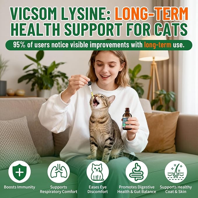Cat L-lysine Supplement for Cats, Liquid Lysine for Cats - Immune Support Lysine Drops for Feline Respiratory, Sneezing, Runny Nose, Eye Function, Natural Strengthen Defenses, Chicken Flavor 60 ML
