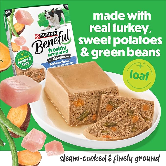 Purina Beneful Freshly Prepared Classics Turkey Dinner with Sweet Potatoes and Green Beans Pate Dog Food - 9.5 oz Carton (Pack of 6)