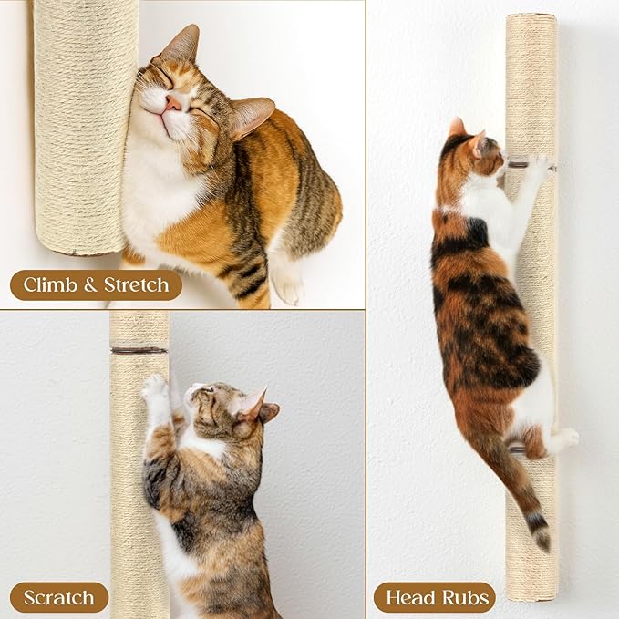 2 Pcs 30" Wall Mounted Cat Scratching Post for Large Cats, Wall Mounted Sisal Scratching Post, Furniture for Indoor Cats Climb Stretch Play, Tall and Sturdy Cat Climbing Pole