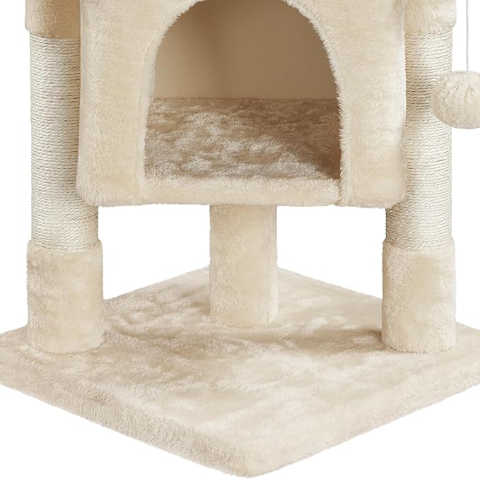 Yaheetech Cat Scratching Posts with Bed, 23.5 Inches Cat Kitten Scratcher Featuring with Sisal Scratch Posts, Interactive Dangling Ball for Indoor Large Cats, Beige