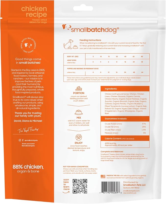 smallbatch Pets Freeze Dried Raw Dog Food, Chicken Recipe, 25 oz, Organic High Protein Dog Food, Grain Free, Made in The USA, Humanely Raised Meat, Single Protein, for Picky Eaters, Hydrate & Serve