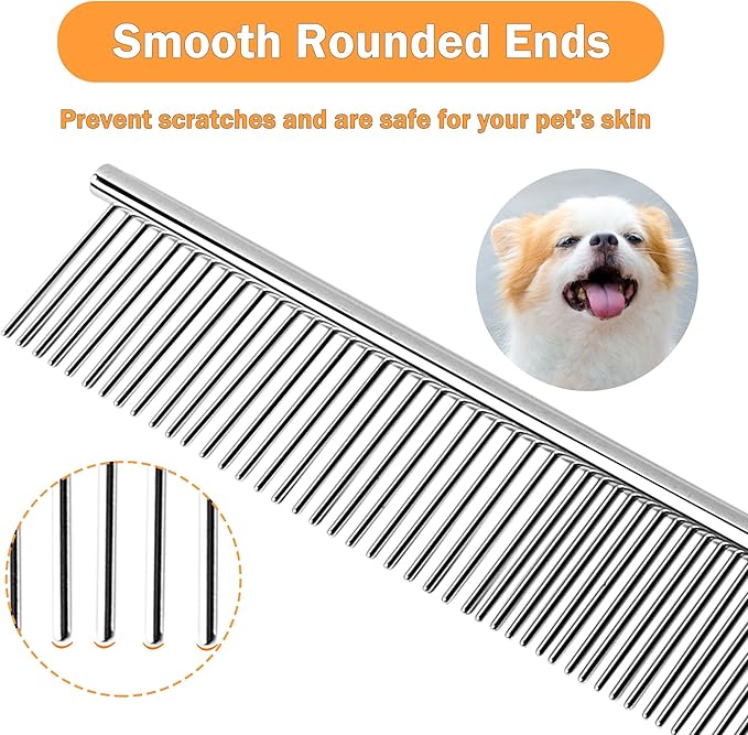 uxcell Metal Dog Comb with Rounded Teeth, 1 Pack Pet Hair Care Tool Dog Grooming Comb for Removing Tangles and Knots, Pet Comb for Long and Short Haired Dogs and Cats, 7.3IN