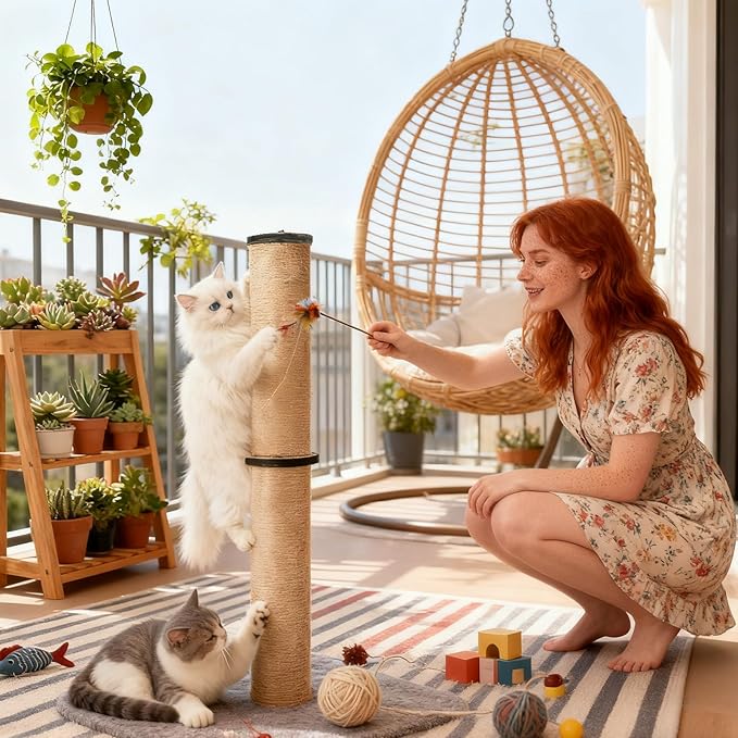 Big Cat Scratching Post for Large Cats, Cat Scratching Post Heavy Duty Posts Tower with Plush Perch, 33 Inch Tall Sisal Rope Cat Scratcher for Indoor Cats