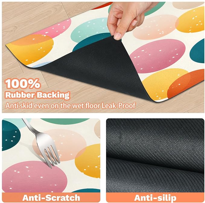 Polka Dot Dog Food Mat for Floors Absorbent Dog Bowl Mat for Food and Water Dispenser Quick Dry Cat Food Placemat Pet Supplies 17" x 30", Circle