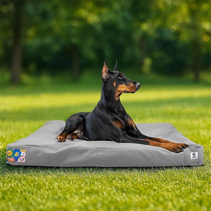 Sytopia 42" Outdoor Indestructible Canvas Dog Bed – Ultra-Durable, Waterproof, Washable, Removable Cover – Comfort for Extra Large Dogs – Perfect for Patio, Crate, or Adventure (Light Grey)