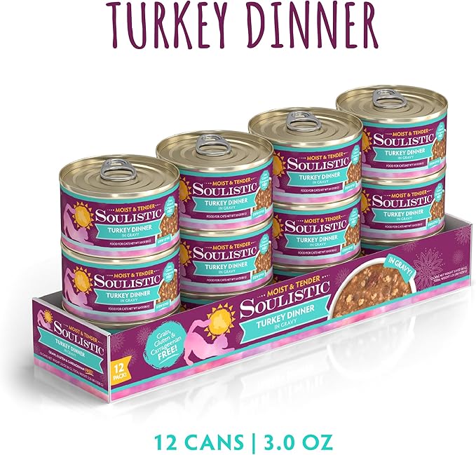 Soulistic Moist and Tender, Turkey Dinner in Gravy, 3oz Can, Pack of 12