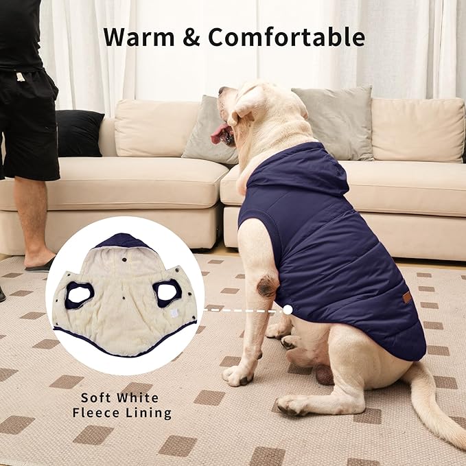 Fleece Lining Extra Warm Dog Hoodie in Winter for Large Dogs Jacket Pet Coats with Hooded,Blue XXL