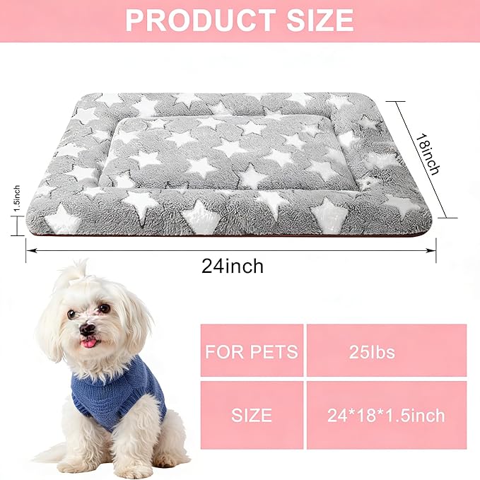 Dog Bed Mat, Reversible Dog Crate Pad - Comfortable Kennel Mat for Dogs & Cats, Machine Washable Dog Bed Suitable for Kennel, Cage or Home Travel(Gray Star, 24" L*18" W*1.5" Th)