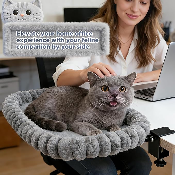 IPOW Cat Bed Heavy Duty Steel Frame Supports up to 50lbs Cat Desk Bed & Perch Space-Saving 90°Foldable with Soft Ultra-Plush Faux Fur for Small Medium Large Cats