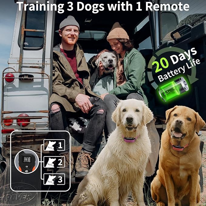 PaiPaitek Vibrating Collar No Shock for 3 Dogs Training, 3300ft Dog Training Collars with Vibration(1-9), Beep(1-9), Security Lock, Waterproof & Rechargeable Buzz Collar for Dogs 5-120 lbs - No Prongs