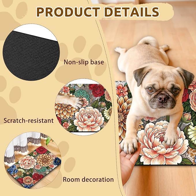 GLOBLELAND Vintage Mandala Flowers Pet Food Mat for Floors 11.8×20 inch Dogs Food Mats Absorbent Dog Bowl Mat Quick Dry Dog Cat Pet Placemats Pets Supplies for Water Dispenser